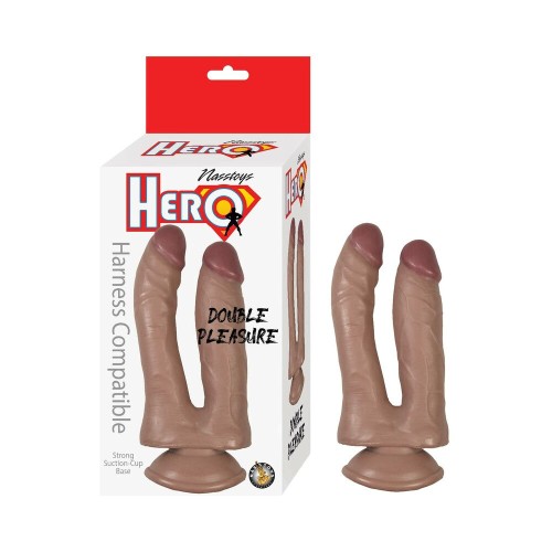 Hero Double Pleasure Double Dildo Silicone Brown