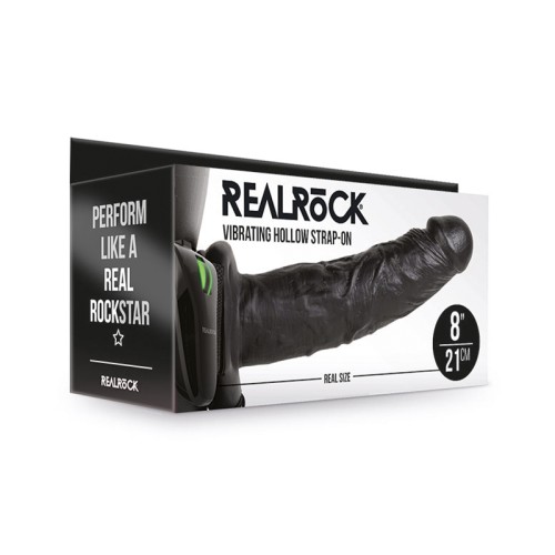 RealRock Vibrating 8 in. Hollow Strap-On Black