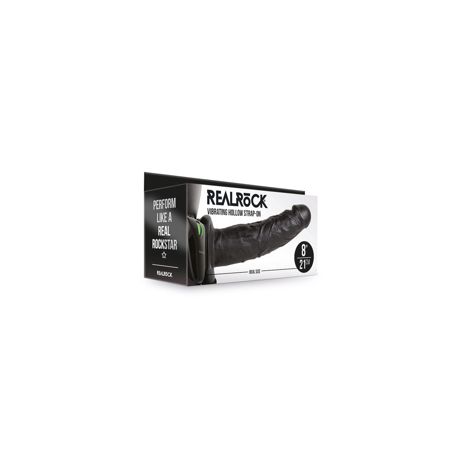 RealRock Vibrating 8 in. Hollow Strap-On Black