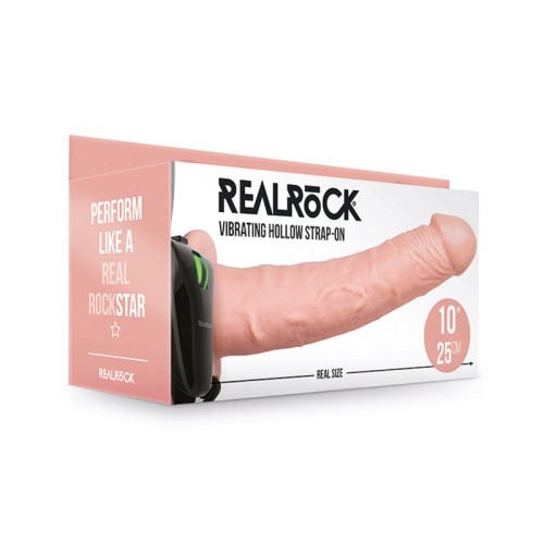 RealRock 10 in. Vibrating Hollow Strap-On Beige