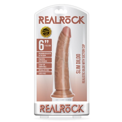 Dildo RealRock Realista Slim de 6 Pulgadas con Ventosa Color Tan