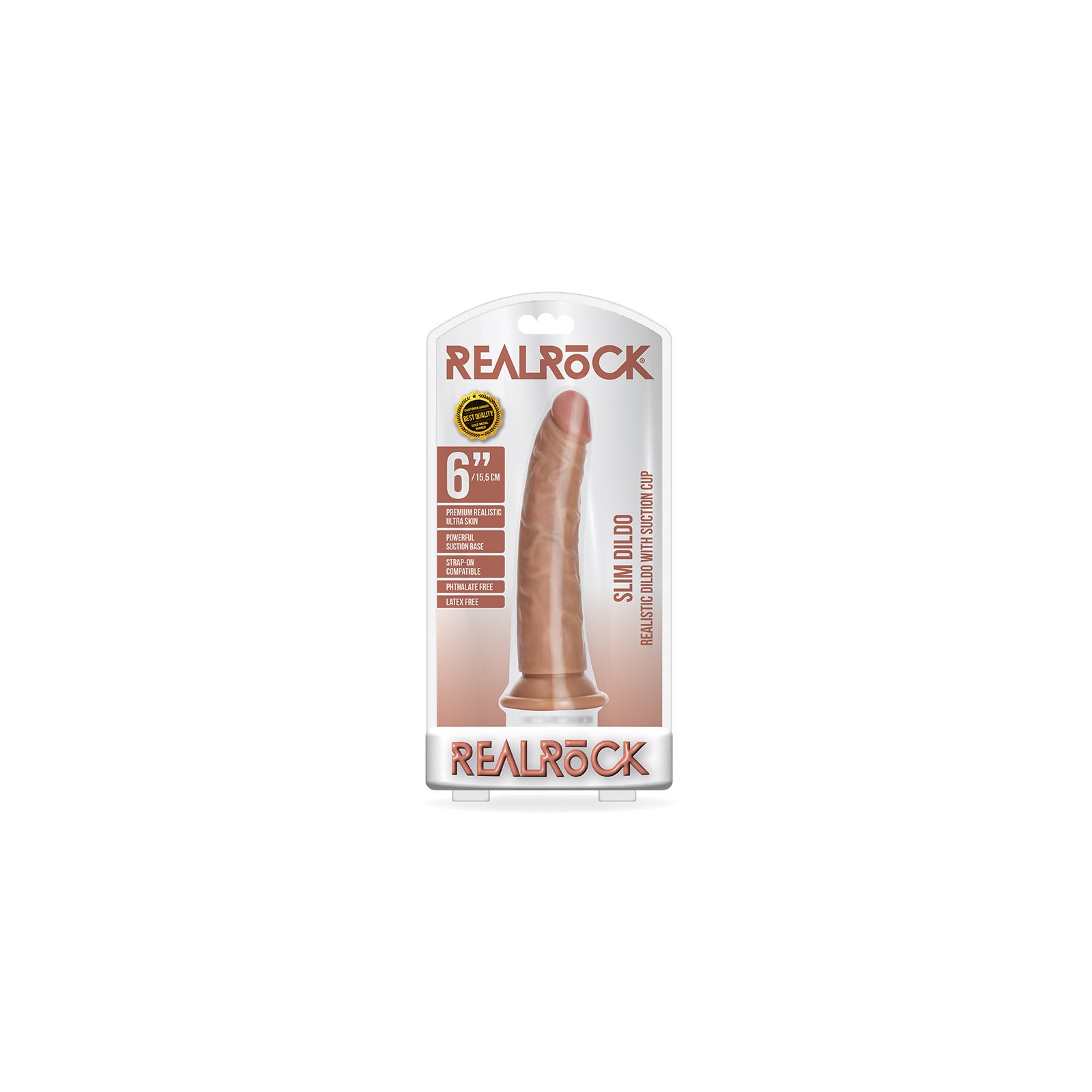 RealRock Realistic 6 in. Slim Dildo With Suction Cup Tan