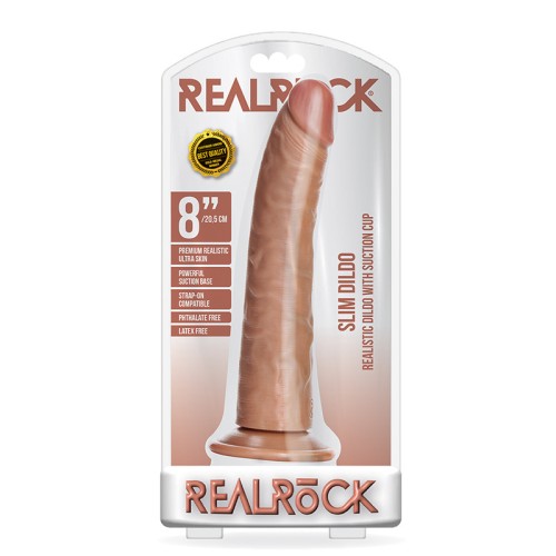 RealRock Realistic 8 in. Slim Dildo with Suction Cup Tan