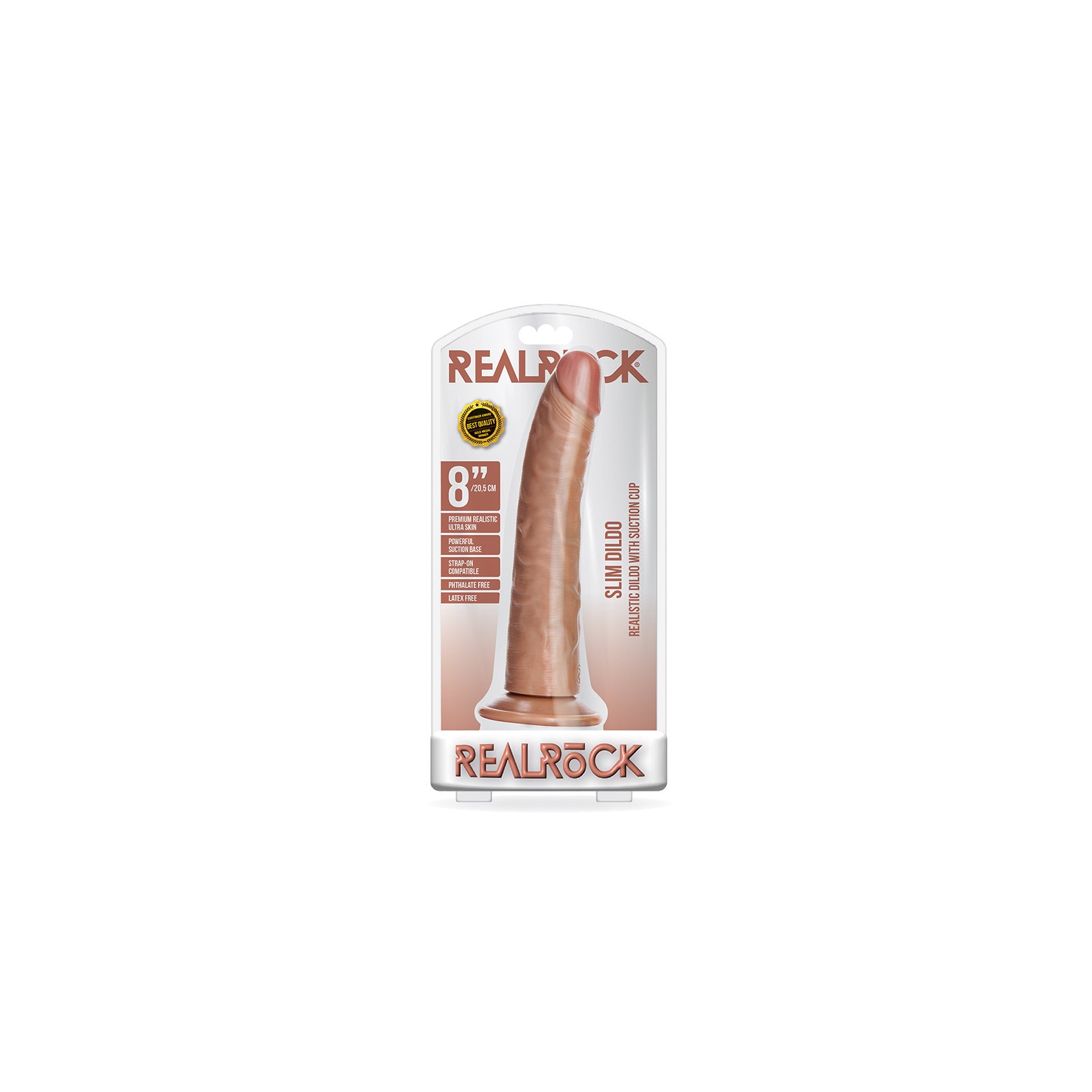 RealRock Realistic 8 in. Slim Dildo with Suction Cup Tan