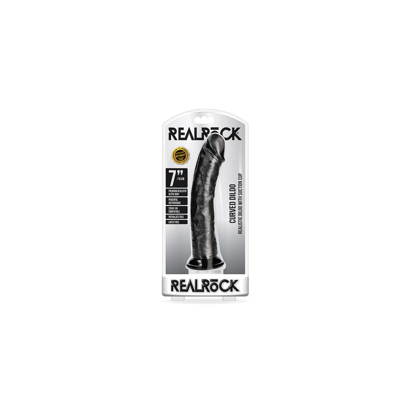 RealRock Curved Dildo with Suction Cup Black - Pleasure Tool