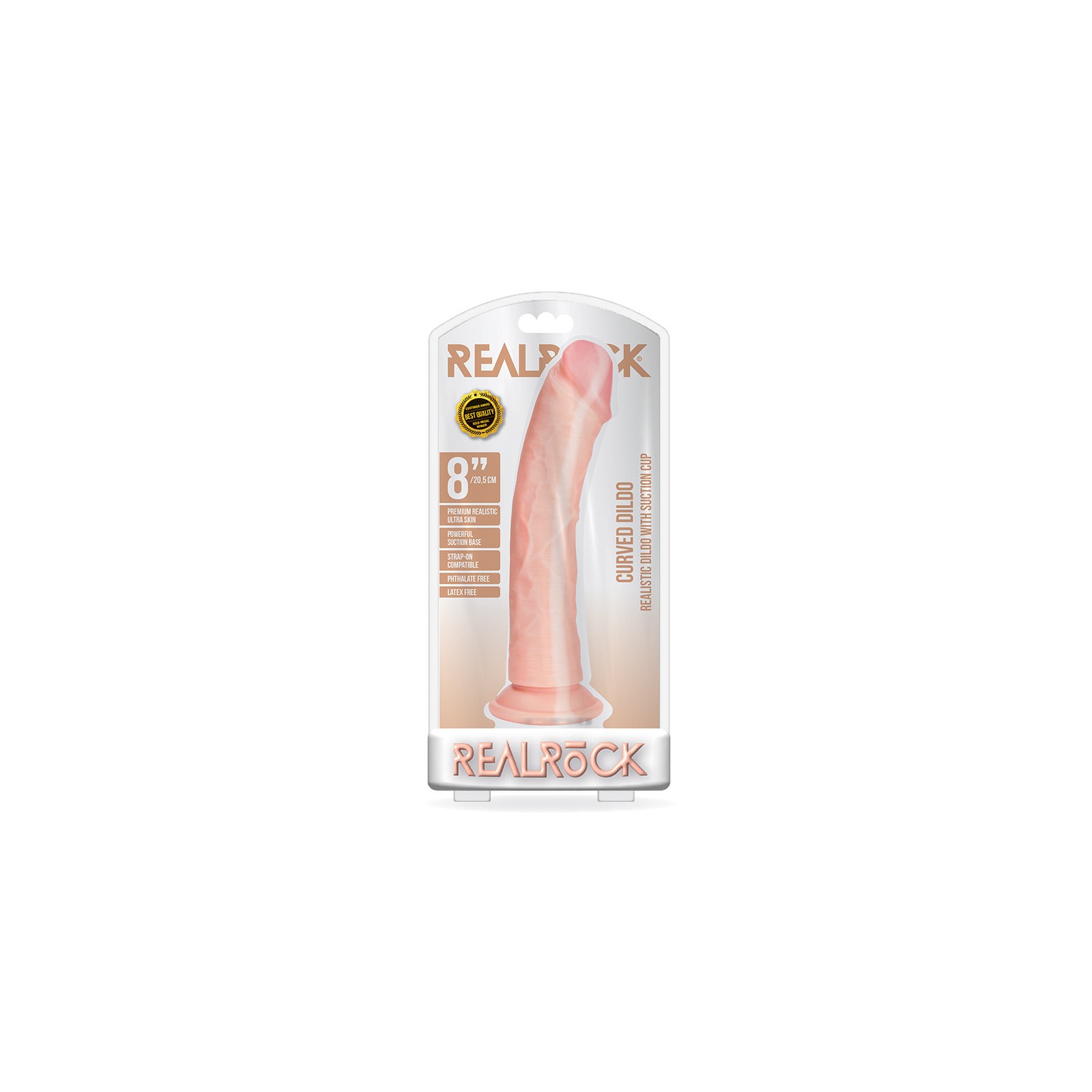 RealRock 8 in. Curved Dildo with Suction Cup Beige