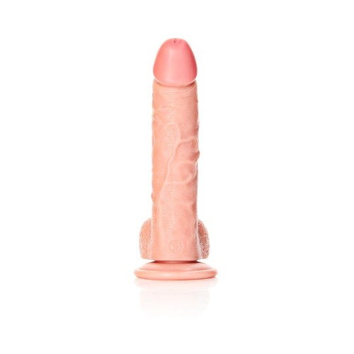 Dildo Curvado RealRock de 8 in. con Testículos y Ventosa Beige