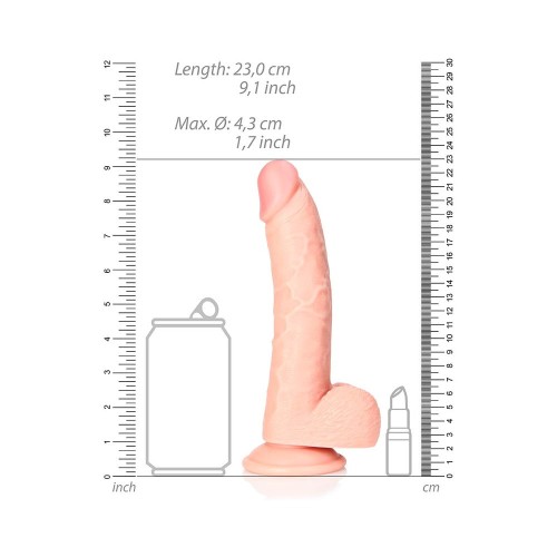 Dildo Curvado RealRock de 8 in. con Testículos y Ventosa Beige