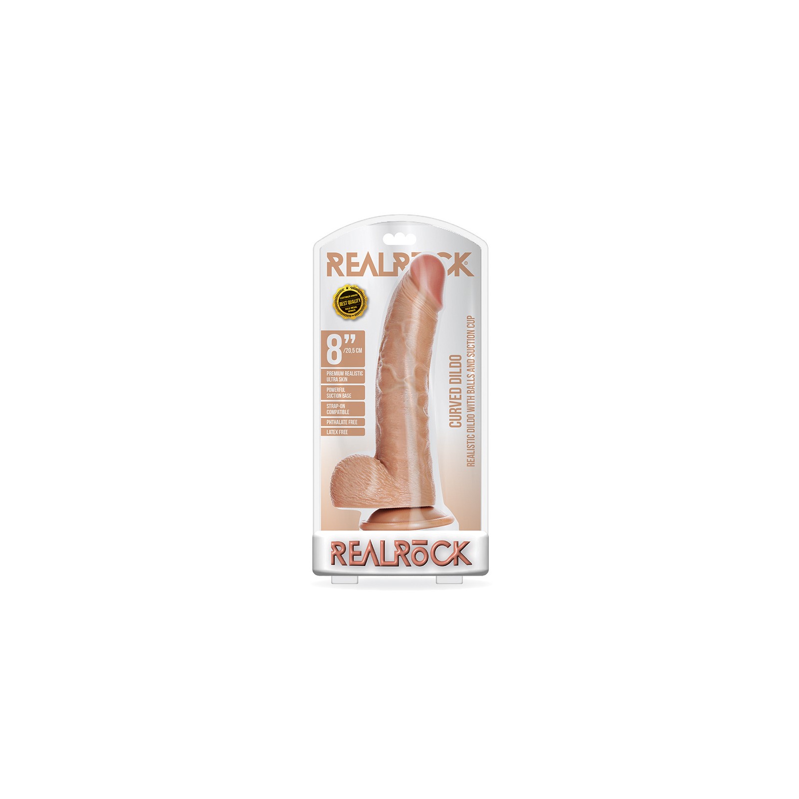 Dildo Curvado RealRock de 8 in. con Bolas y Ventosa