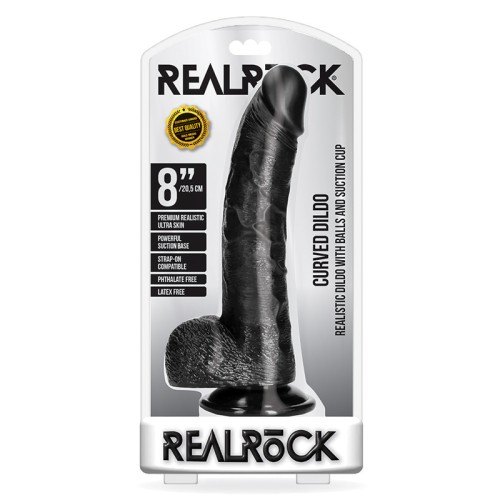 Dildo Realista Curvado de 8 in. RealRock con Bolas y Ventosa Negra