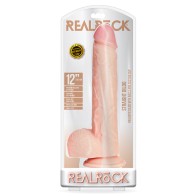 Dildo Recto RealRock de 12 pulgadas con Bolas y Ventosa