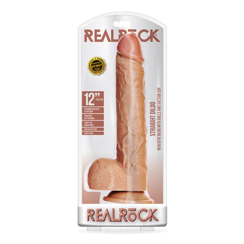 Dildo Realista Recto de 12 in. RealRock con Base de Succión