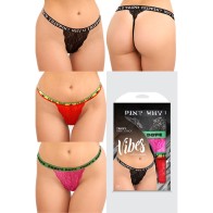 Fantasy Lingerie Vibes Pack de Tanga de Encaje Negro Rojo Rosa