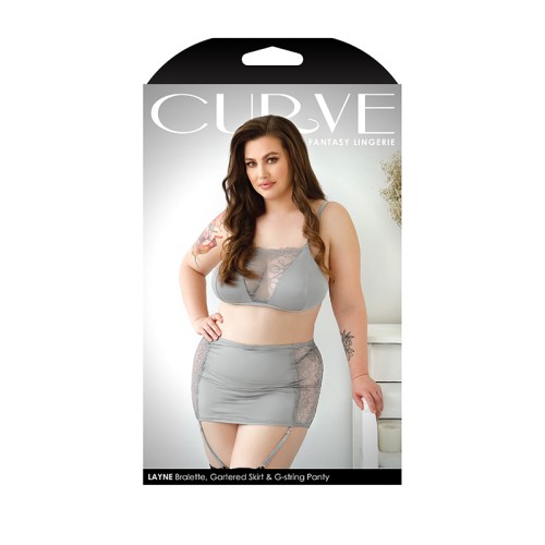 Conjunto de Lencería Fantasy Curve Layne con Panel de Encaje Gris 3XL/4XL - Lencería Elegante de 2 Piezas