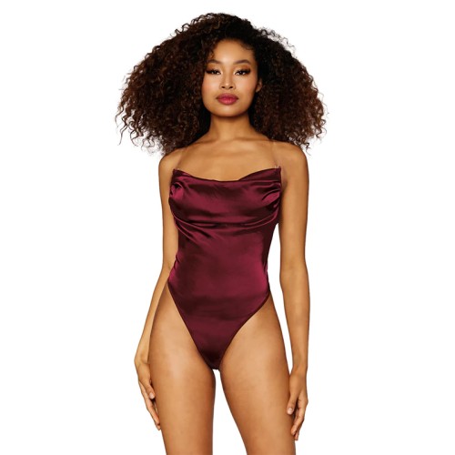 Elegant Burgundy Satin Teddy by Dreamgirl Size S