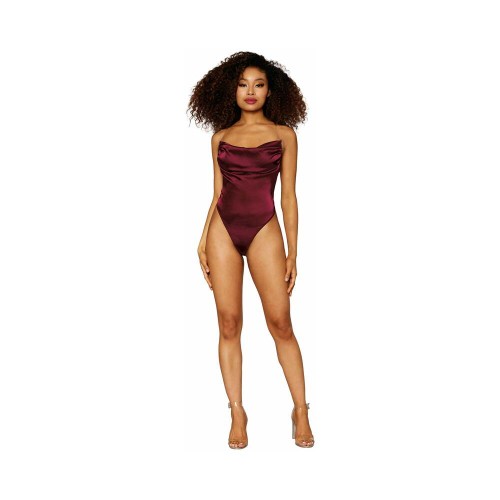 Elegant Burgundy Satin Teddy by Dreamgirl Size S