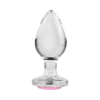 Adam & Eve Glass Anal Plug Large with Pink Gemstone