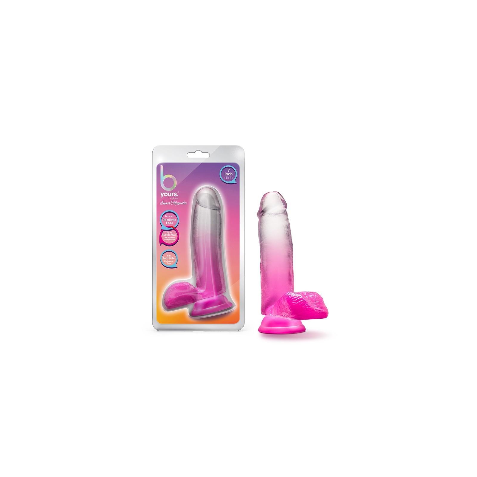 Dildo con Testículos B Yours Sugar Magnolia de 7 in. Fucsia