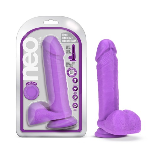 Neo Dildo de Densidad Dual de 8 in. con Bolas Púrpura Neón