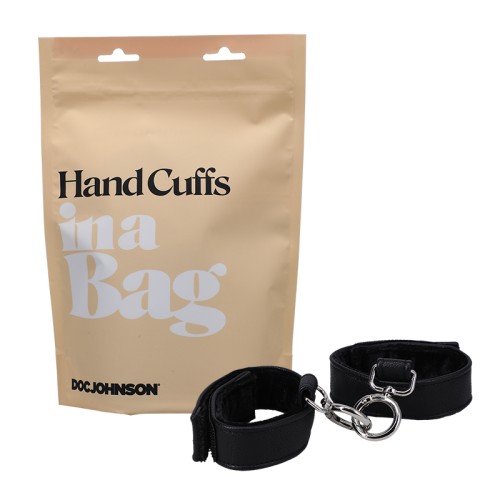 Doc Johnson Hand Cuffs Velcro Black Faux Leather