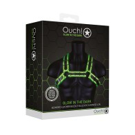 Ouch! Glow in the Dark Bonded Leather Buckle Bulldog Harness Neon Green L/XL