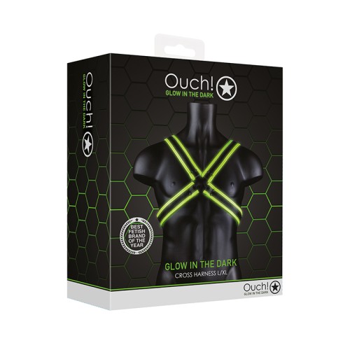 Ouch! Glow in the Dark Cross Harness Neon Green L/XL for Ultimate Bondage Fun