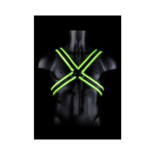 Ouch! Glow in the Dark Cross Harness Neon Green L/XL for Ultimate Bondage Fun