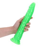 Dildo Fino que Brilla en la Oscuridad RealRock 11 in. - Verde Neón