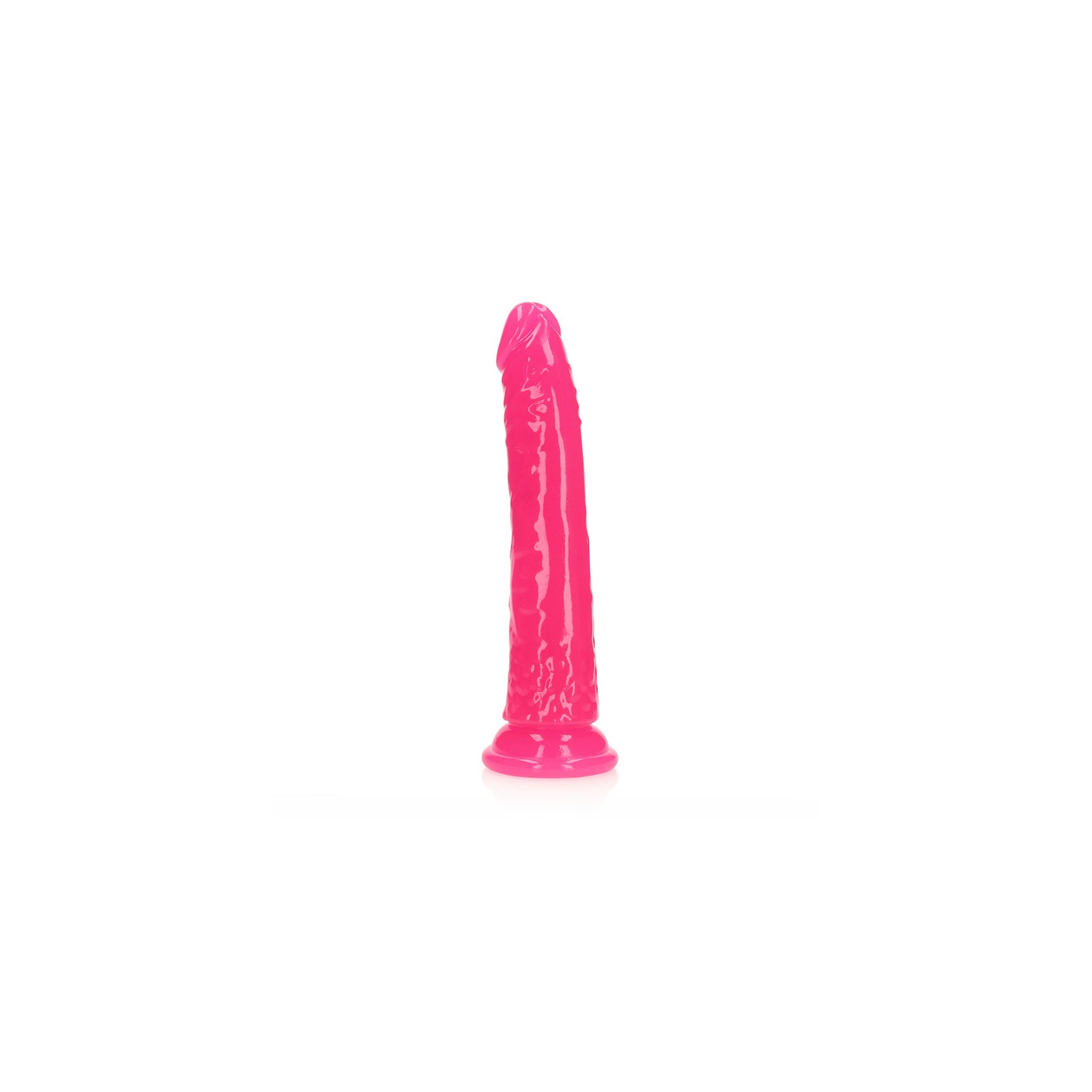 RealRock Dildo Slim Brillante de 8 pulgadas Rosa Neón