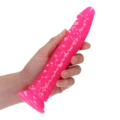 RealRock Dildo Slim Brillante de 8 pulgadas Rosa Neón