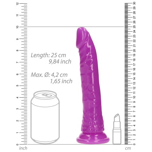 RealRock Glow in the Dark Slim Dildo 9" Neon Purple