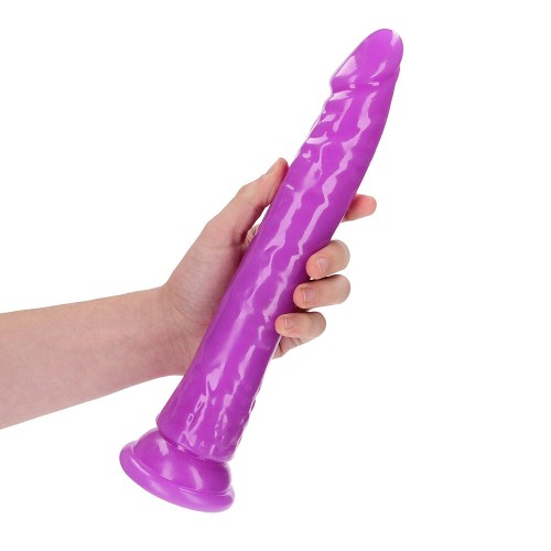 RealRock Glow in the Dark Slim 11 in. Dildo Neon Purple