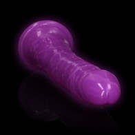 Dildo Slim 11 en. que Brilla en la Oscuridad de RealRock Morado Neón