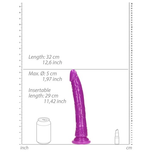 Dildo Slim 11 en. que Brilla en la Oscuridad de RealRock Morado Neón