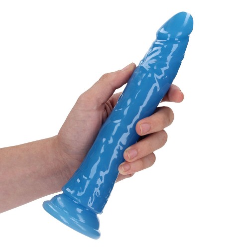 RealRock Dildo Slim Brillante en la Oscuridad de 9 pulgadas Azul Neón