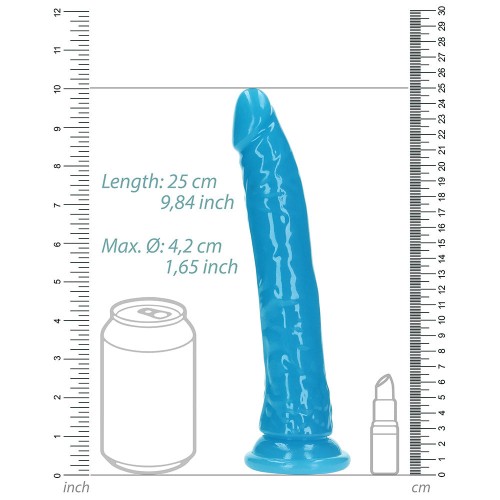 RealRock Dildo Slim Brillante en la Oscuridad de 9 pulgadas Azul Neón