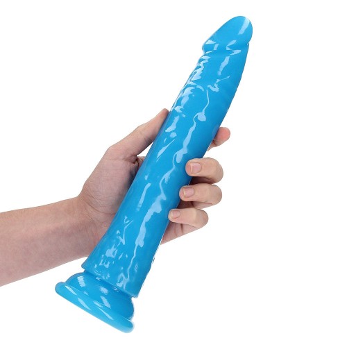 Dildo Slim que Brilla en la Oscuridad RealRock Azul Neón