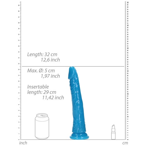 Dildo Slim que Brilla en la Oscuridad RealRock Azul Neón