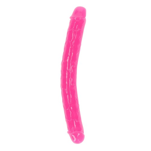 Dildo Doble que Brilla en la Oscuridad RealRock 12 in. Rosa Neón