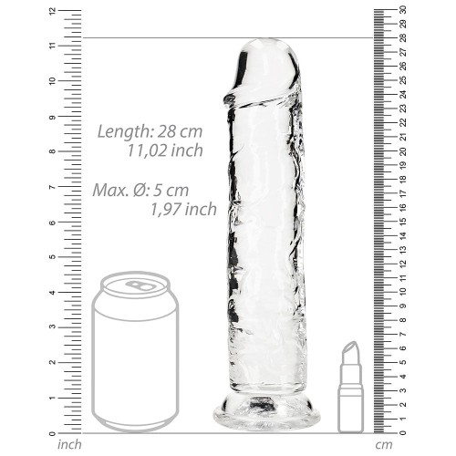 RealRock Crystal Clear Straight 10 in. Dildo Without Balls Clear