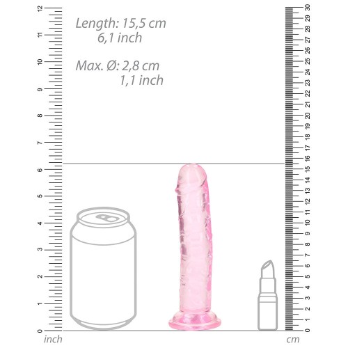 Dildo Recto Transparent de 6 in. RealRock Sin Testículos Rosa