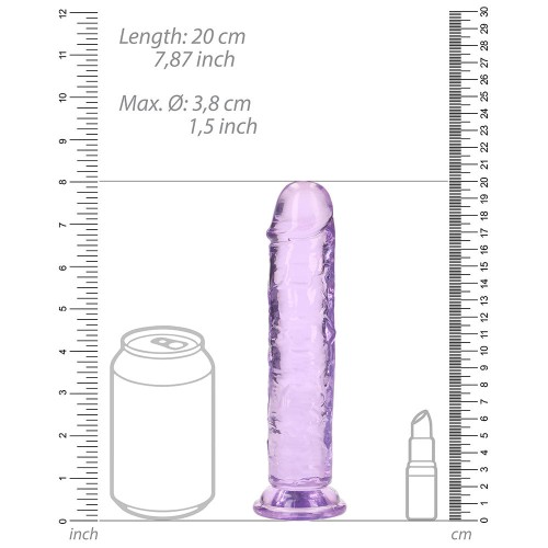 Dildo Recto Transparente RealRock de 7 Pulgadas Sin Testículos en Morado