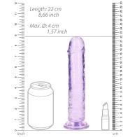 RealRock Crystal Clear 8 in. Dildo Without Balls Purple