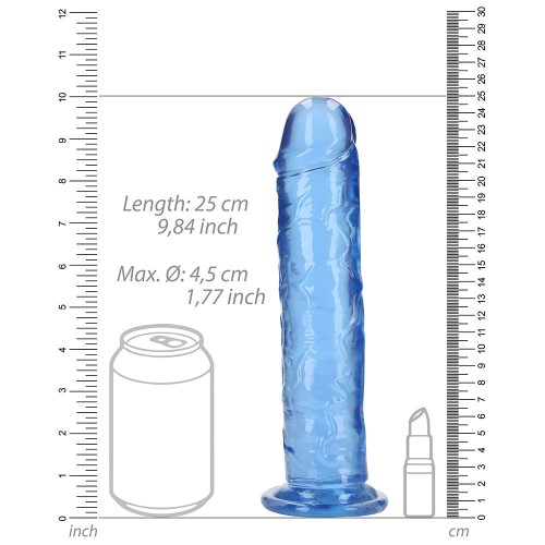 RealRock Crystal Clear Straight 9 in Dildo Without Balls Blue