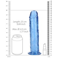 RealRock Crystal Clear Straight 9 in Dildo Without Balls Blue