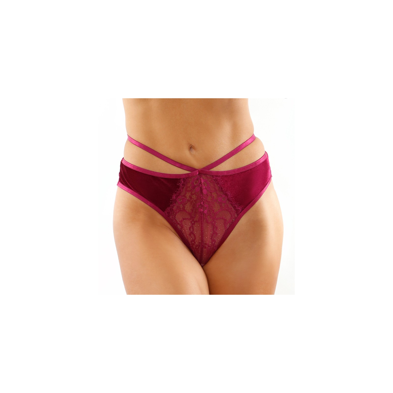 Kalina Velvet Strappy Cut-Out Thong Magenta S/M