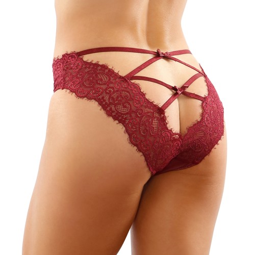 Ivy Lace Bikini Panty with Lattice Cut-Out Back Garnet