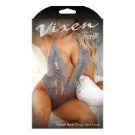 Body de Encaje con Escote Marcado y Detalles Lace-Up Vixen Perfect Storm Gris L/XL