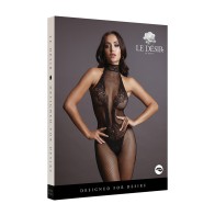 Le Desir Fishnet & Lace High-Neck Bodystocking Black