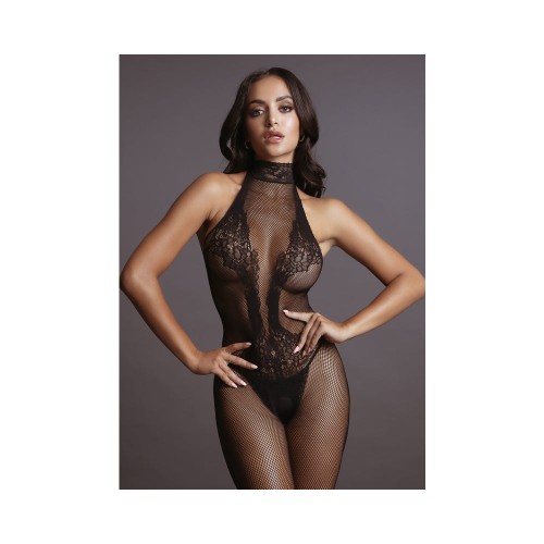 Le Desir Fishnet & Lace High-Neck Bodystocking Black